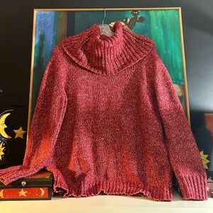 Joe Fresh Turtleneck Sweater Red Women’s L Cozy Chunky Knit Pullover